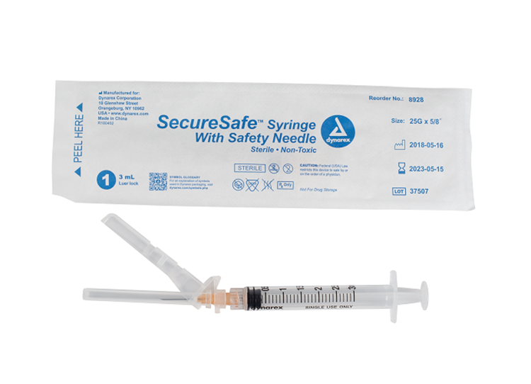SecureSafe Syringe w/ Safety Needle - Luer Lock, 25G, 5/8" Needle