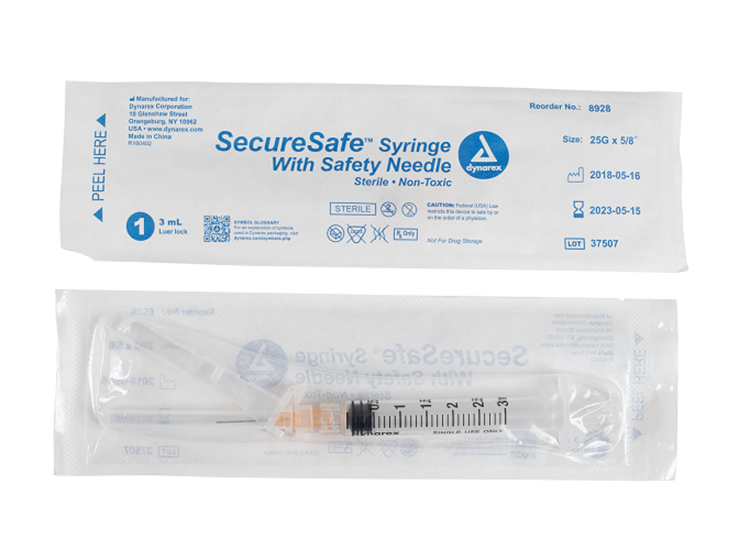 SecureSafe Syringe w/ Safety Needle - Luer Lock, 25G, 5/8" Needle - Image 2