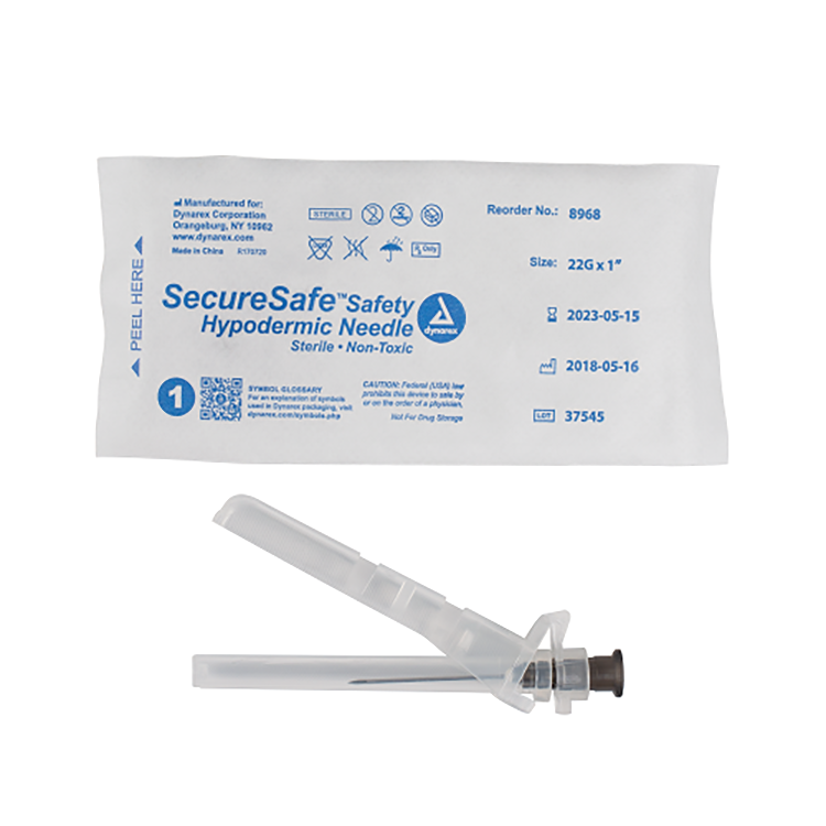 SecureSafe Safety Hypodermic Needle, 22G, 1" Needle