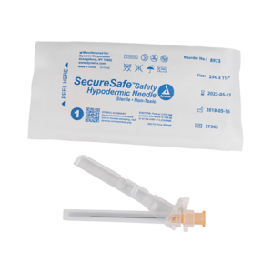 SecureSafe Safety Hypodermic Needle, 25G x 1½" Needle